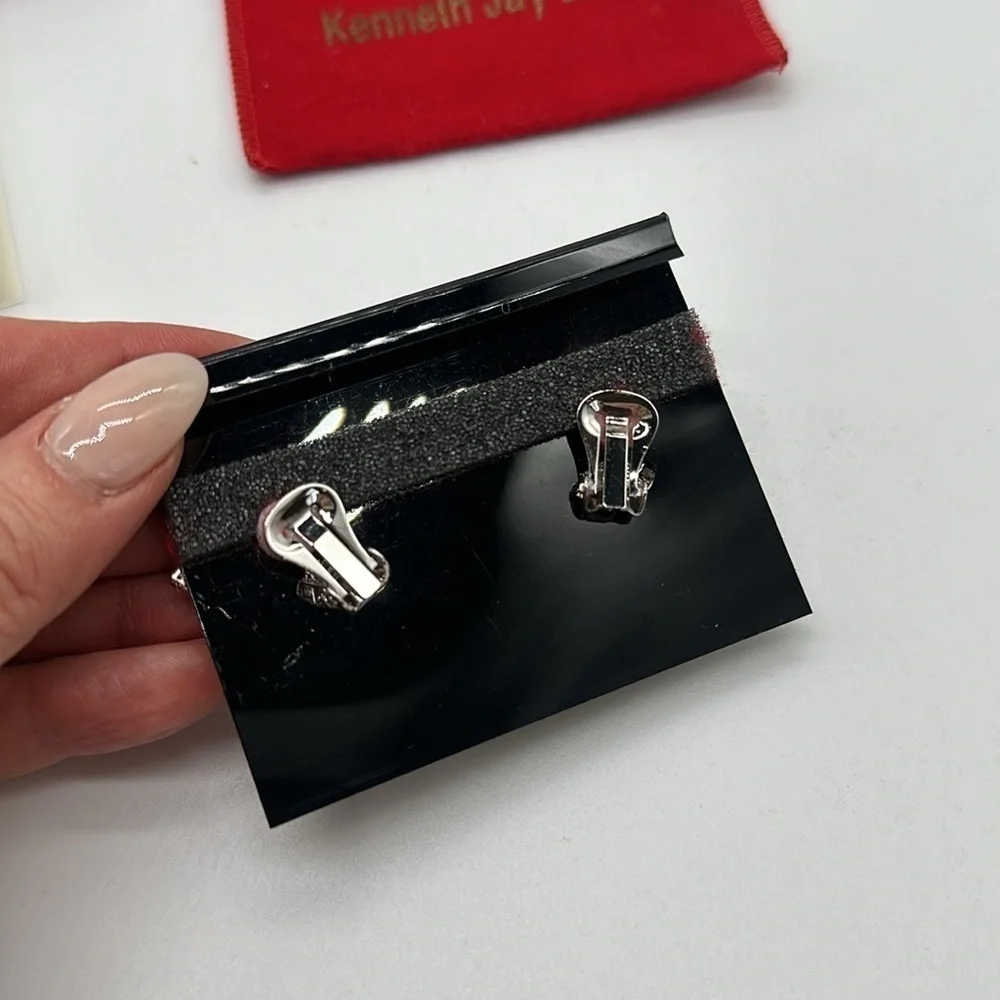 KJL Kenneth Jay Lane Women's Crystal Cluster Earrings, Gunmetal/Crystal Clip On - Picture 4 of 4